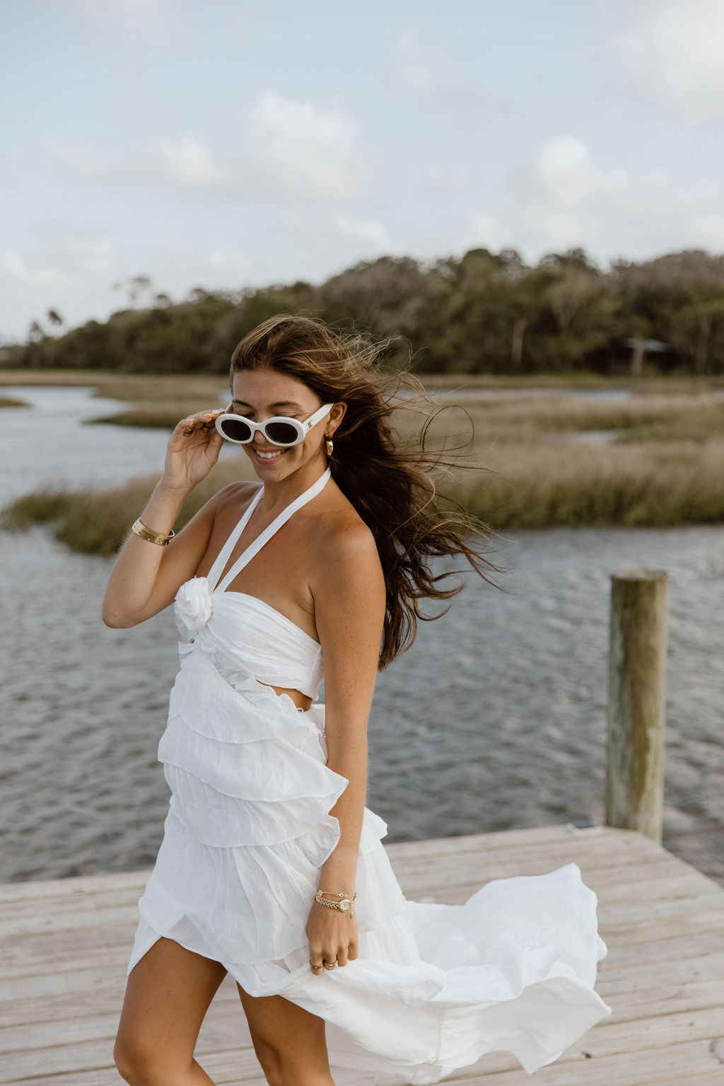 Gabbi Floral Ruffle Cutout Maxi Dress - Off White