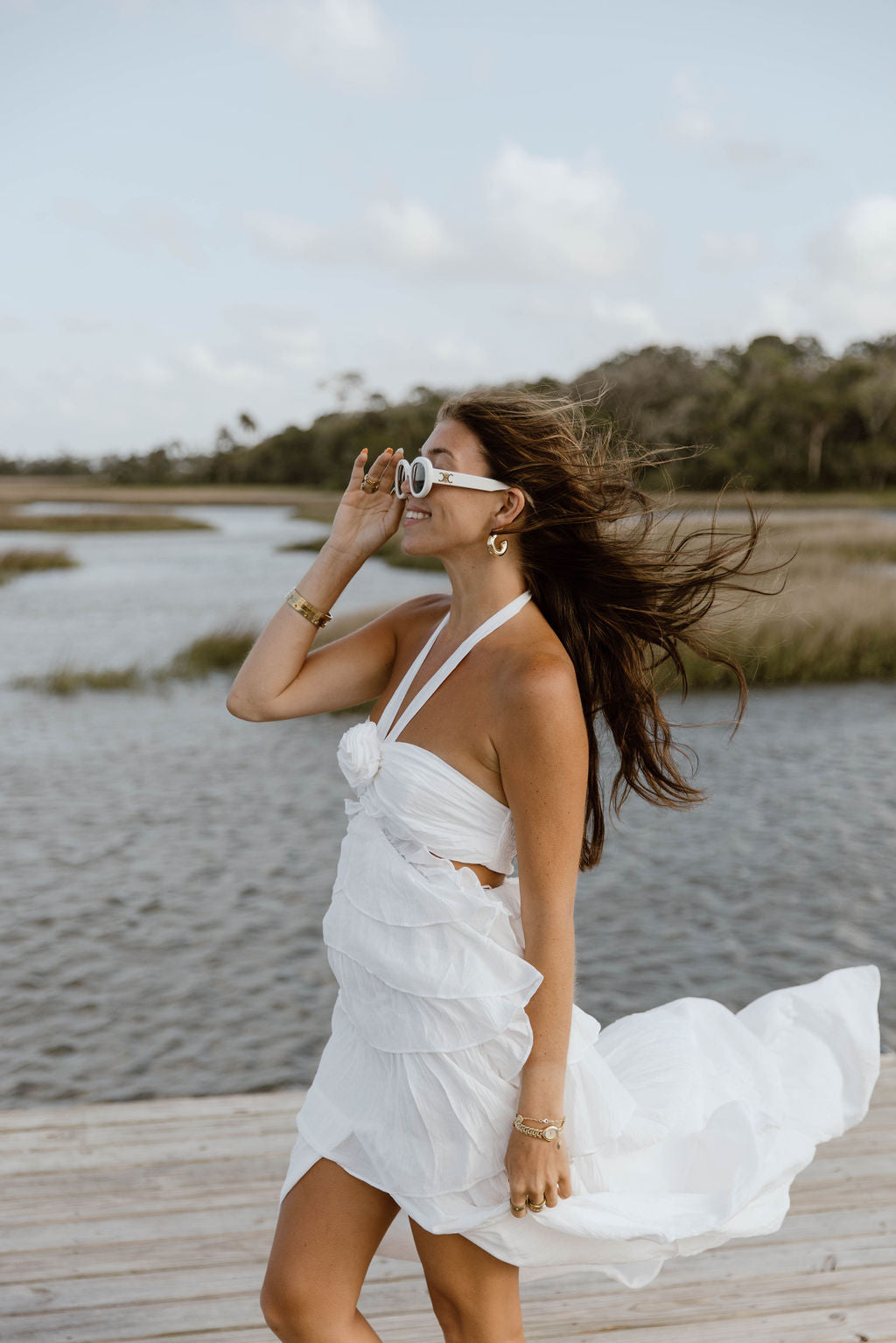Gabbi Floral Ruffle Cutout Maxi Dress - Off White