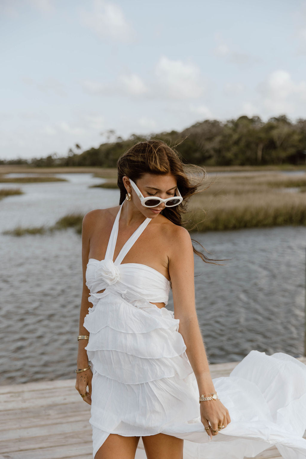 Gabbi Floral Ruffle Cutout Maxi Dress - Off White