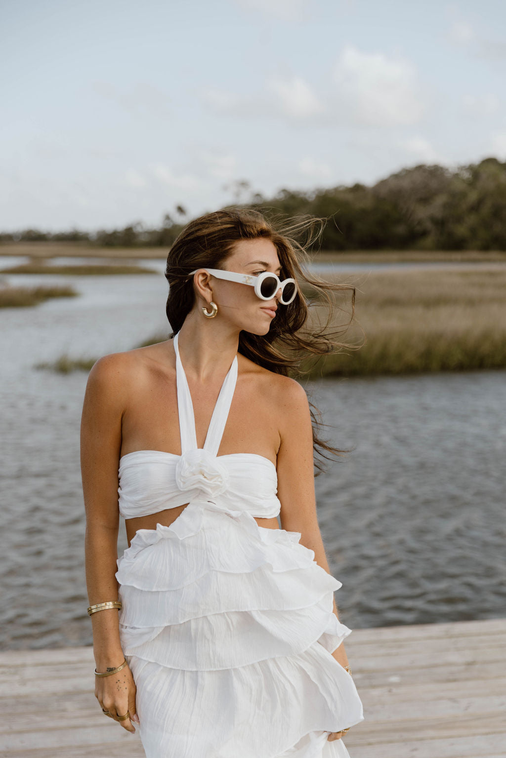 Gabbi Floral Ruffle Cutout Maxi Dress - Off White