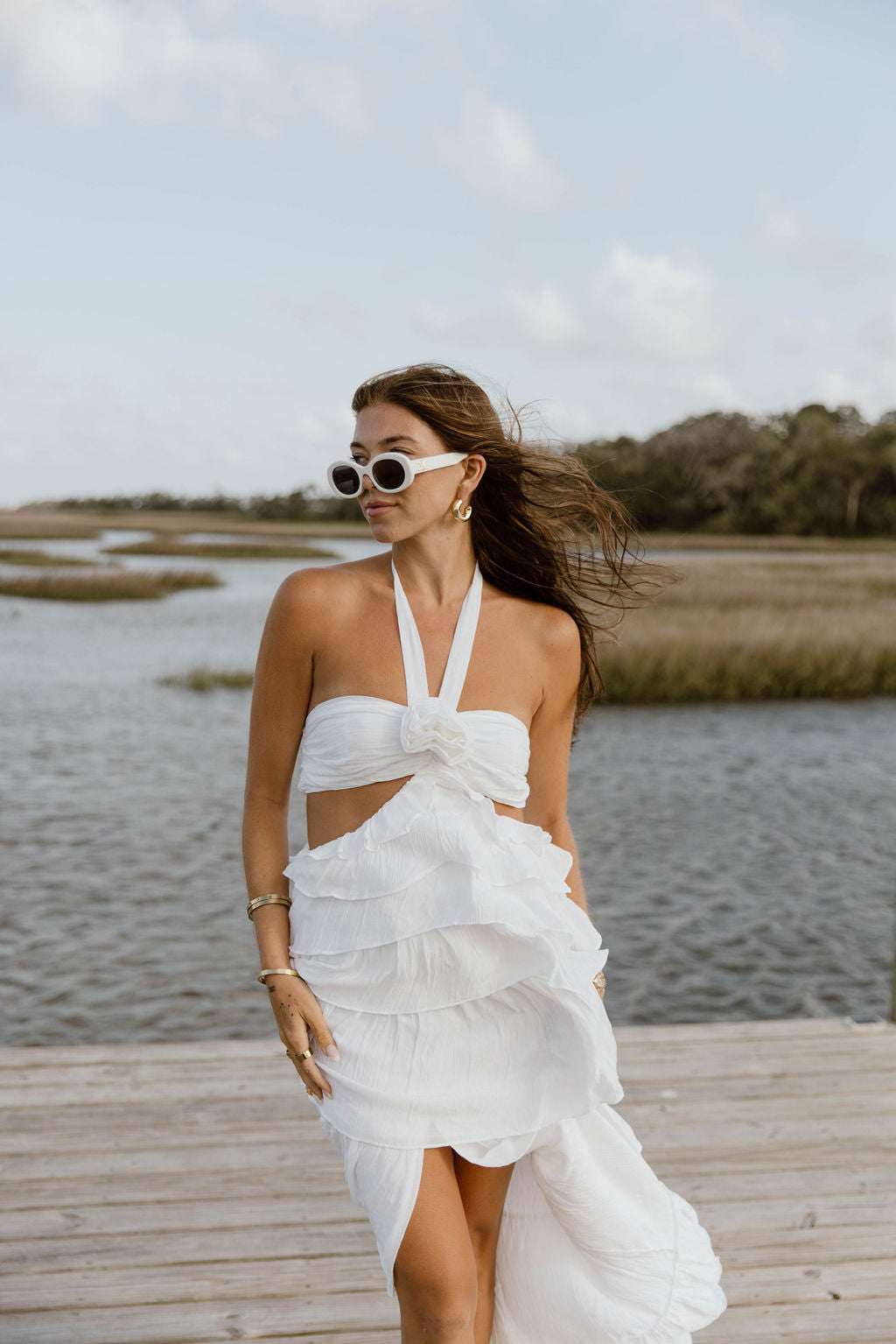 Gabbi Floral Ruffle Cutout Maxi Dress - Off White