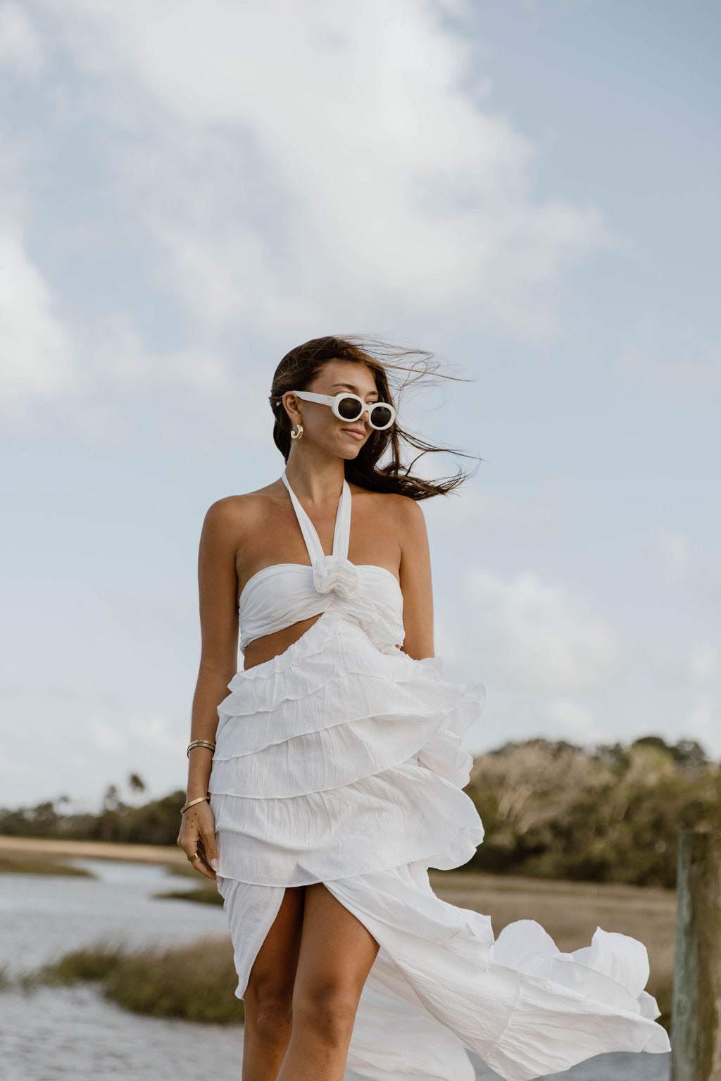 Gabbi Floral Ruffle Cutout Maxi Dress - Off White