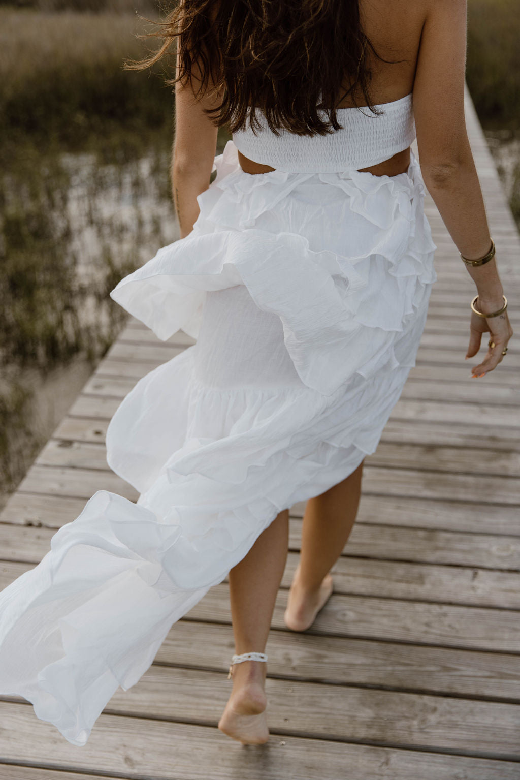 Gabbi Floral Ruffle Cutout Maxi Dress - Off White