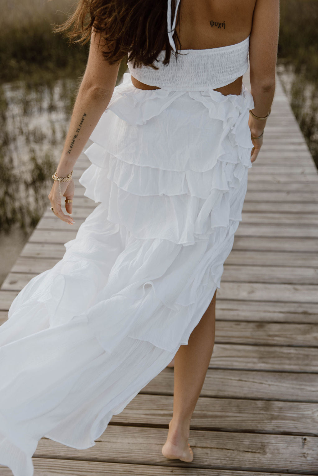 Gabbi Floral Ruffle Cutout Maxi Dress - Off White