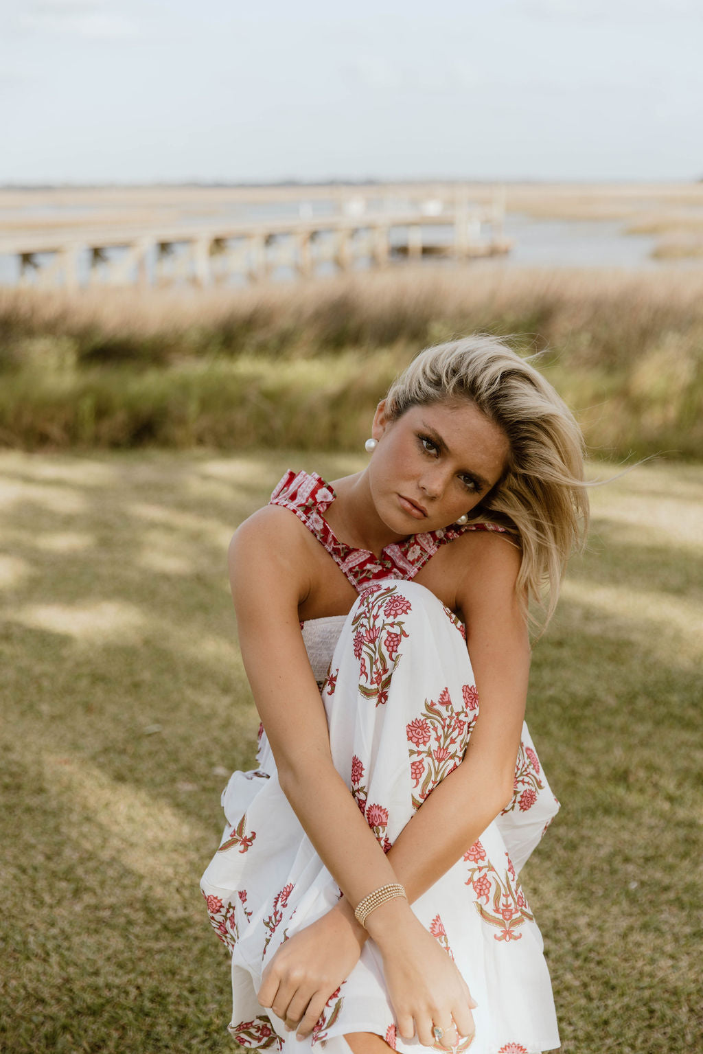 Riley Floral Ruffle Skirt Top Set - White/Red