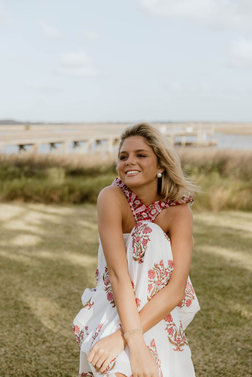 Riley Floral Ruffle Skirt Top Set - White/Red