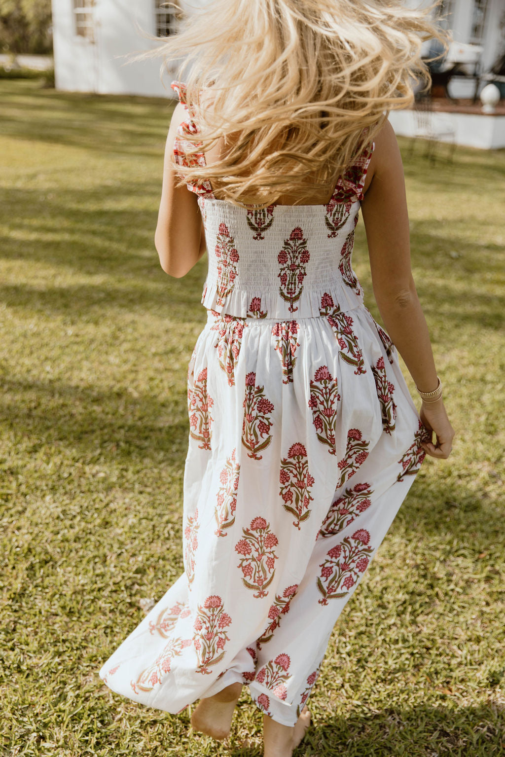 Riley Floral Ruffle Skirt Top Set - White/Red