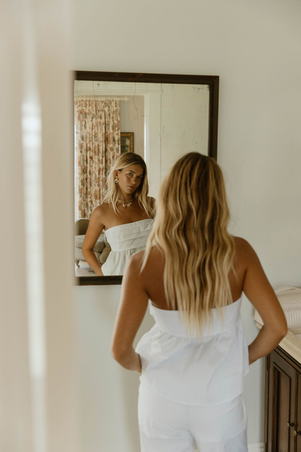 Trixie Strapless Pleated Top - White/Lt Blue Stripes