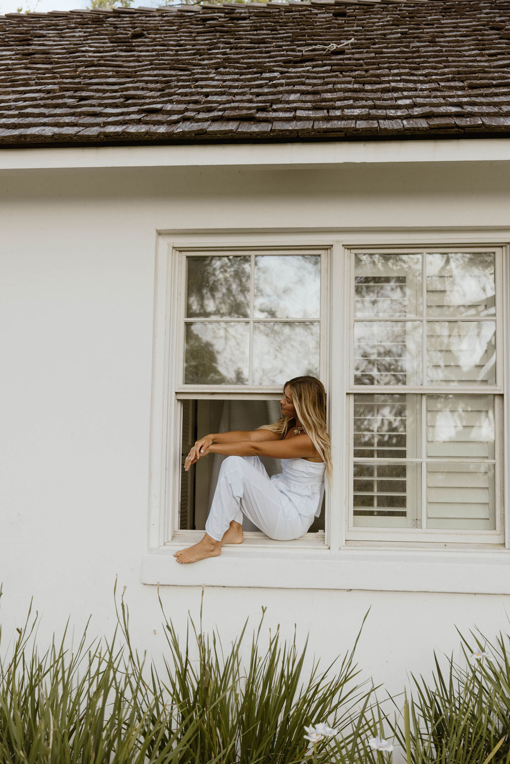 Lux Wide Leg Striped Pants - White/Lt Blue Stripes