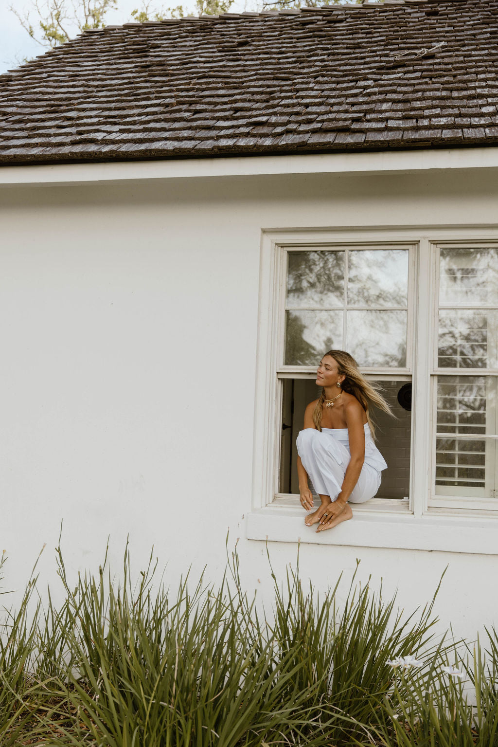 Lux Wide Leg Striped Pants - White/Lt Blue Stripes