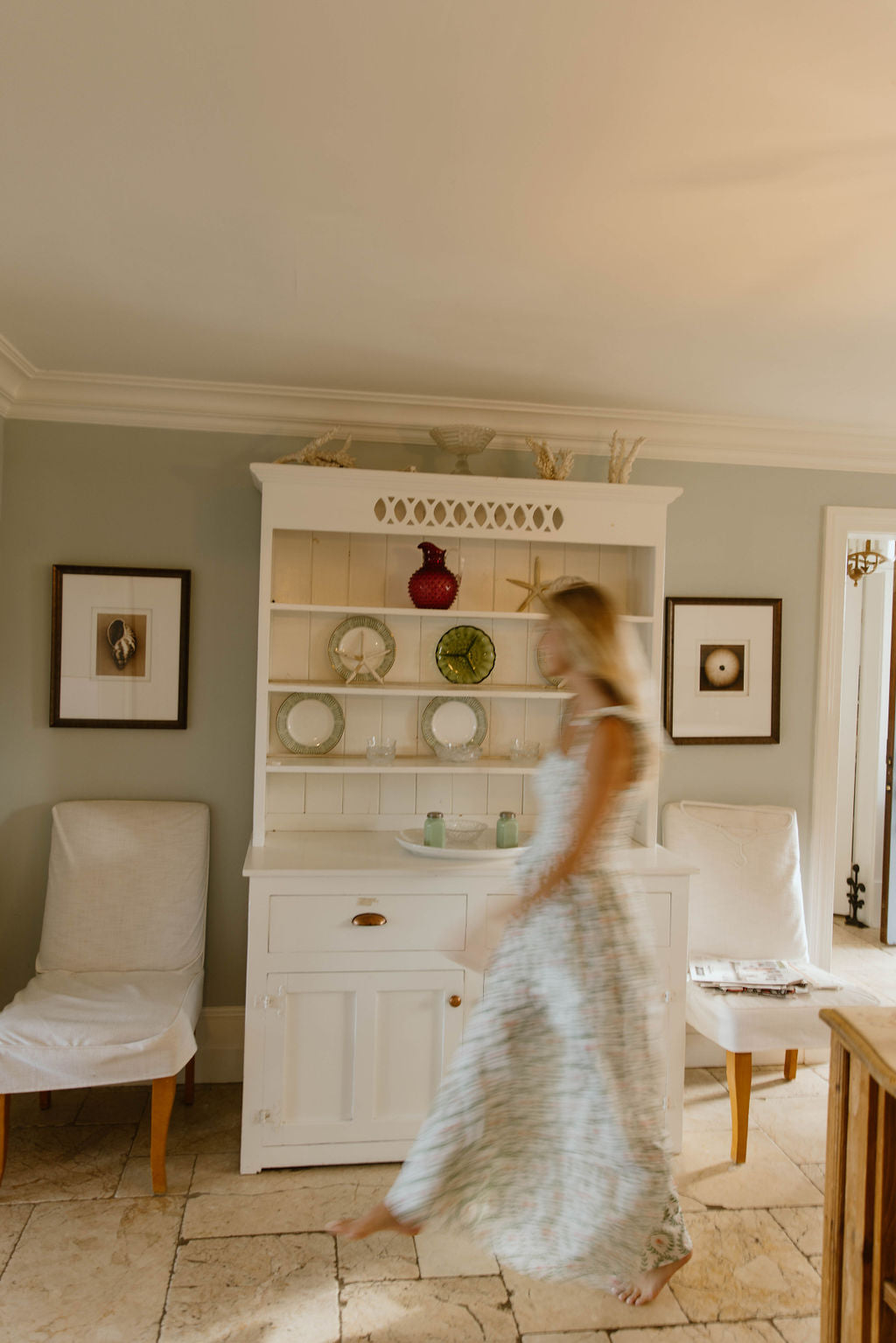 Eleanor Smocked Tie Shoulder Midi Dress- Pink/Green Block Print