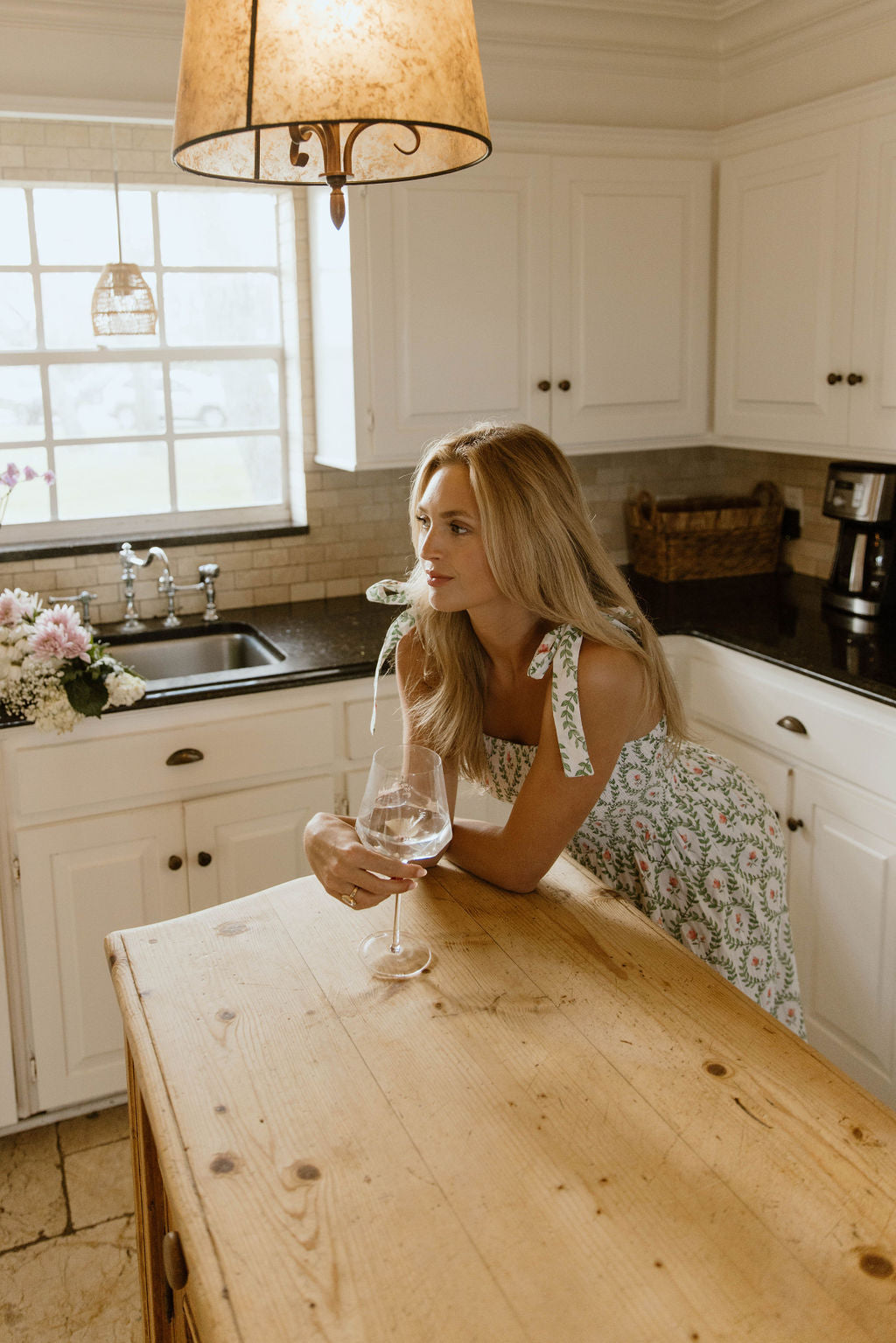 Eleanor Smocked Tie Shoulder Midi Dress- Pink/Green Block Print