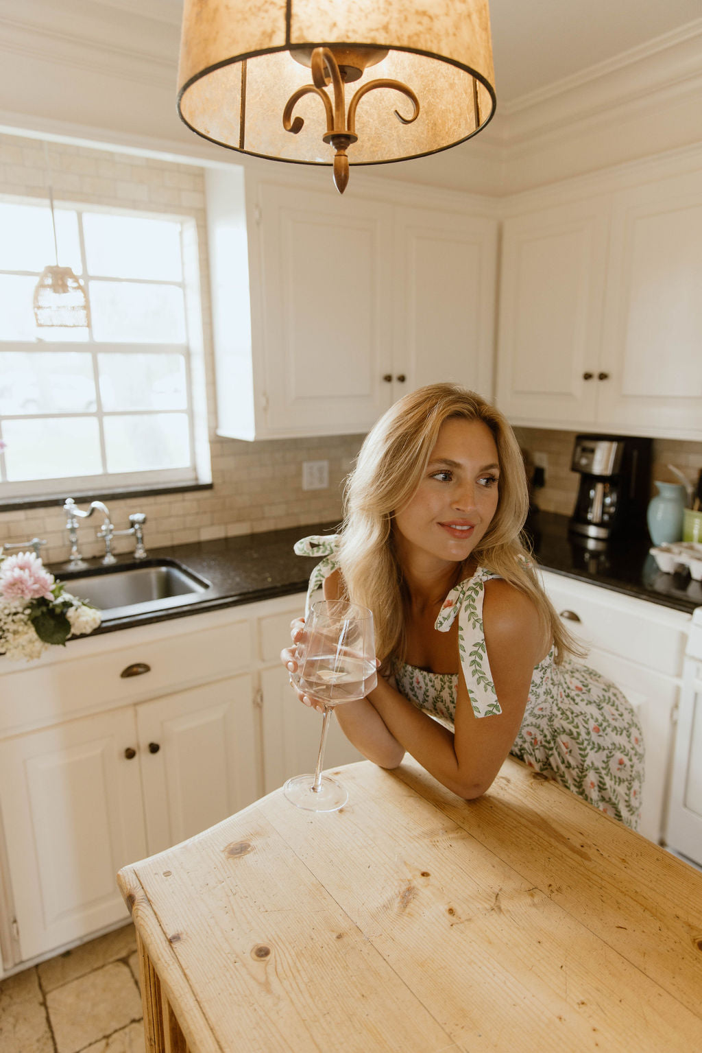 Eleanor Smocked Tie Shoulder Midi Dress- Pink/Green Block Print