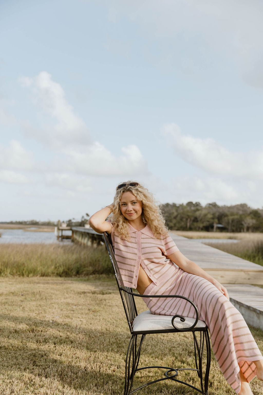 Pixie Striped Midi Skirt Set - Lt Pink/Taupe