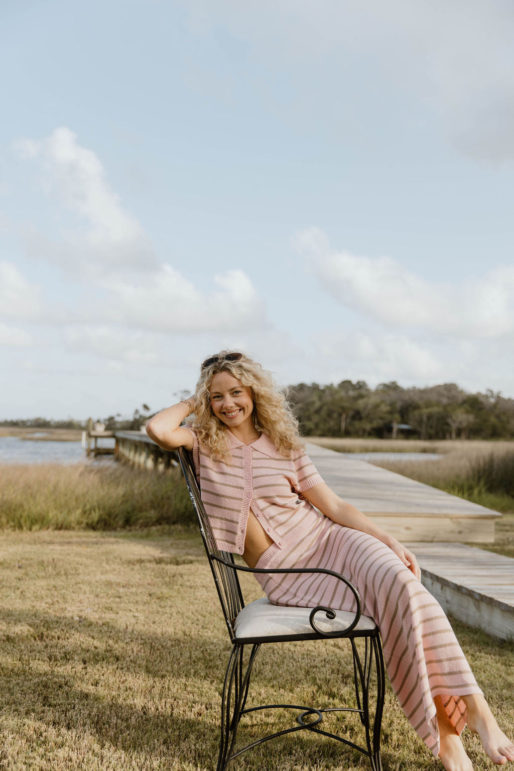 Pixie Striped Midi Skirt Set - Lt Pink/Taupe