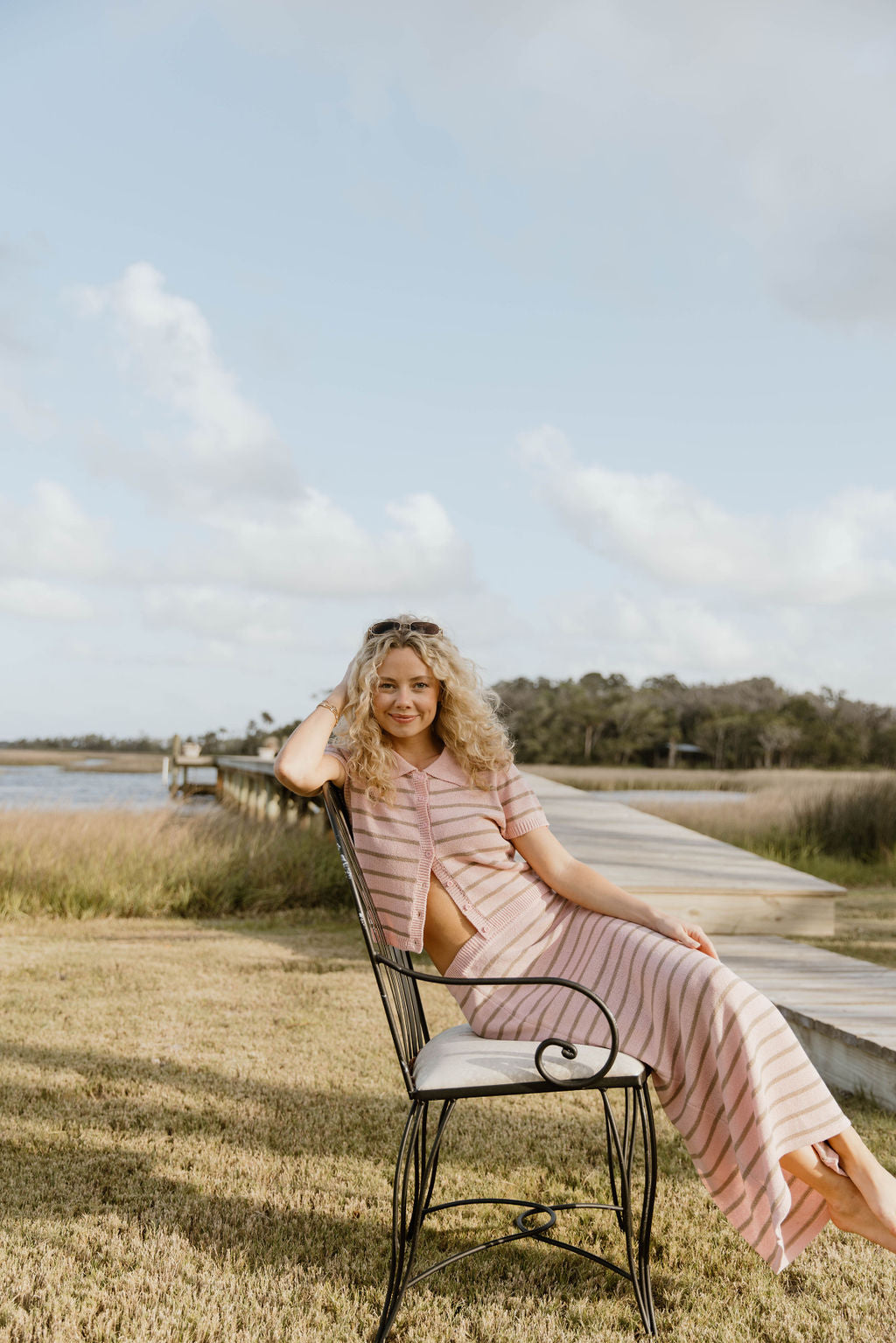 Pixie Striped Midi Skirt Set - Lt Pink/Taupe