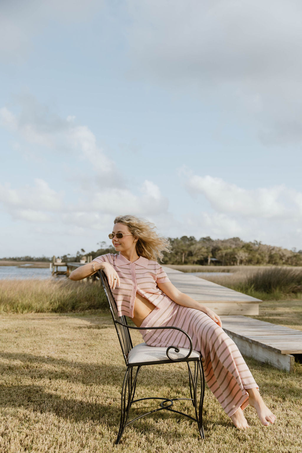 Pixie Striped Midi Skirt Set - Lt Pink/Taupe