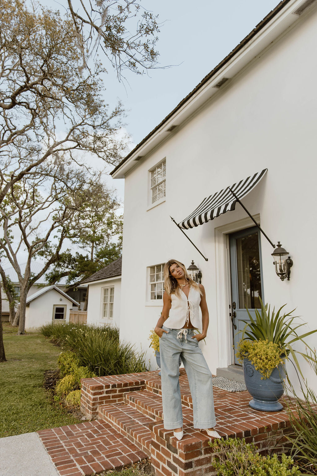 Maggie Linen Tie Top - Light Beige