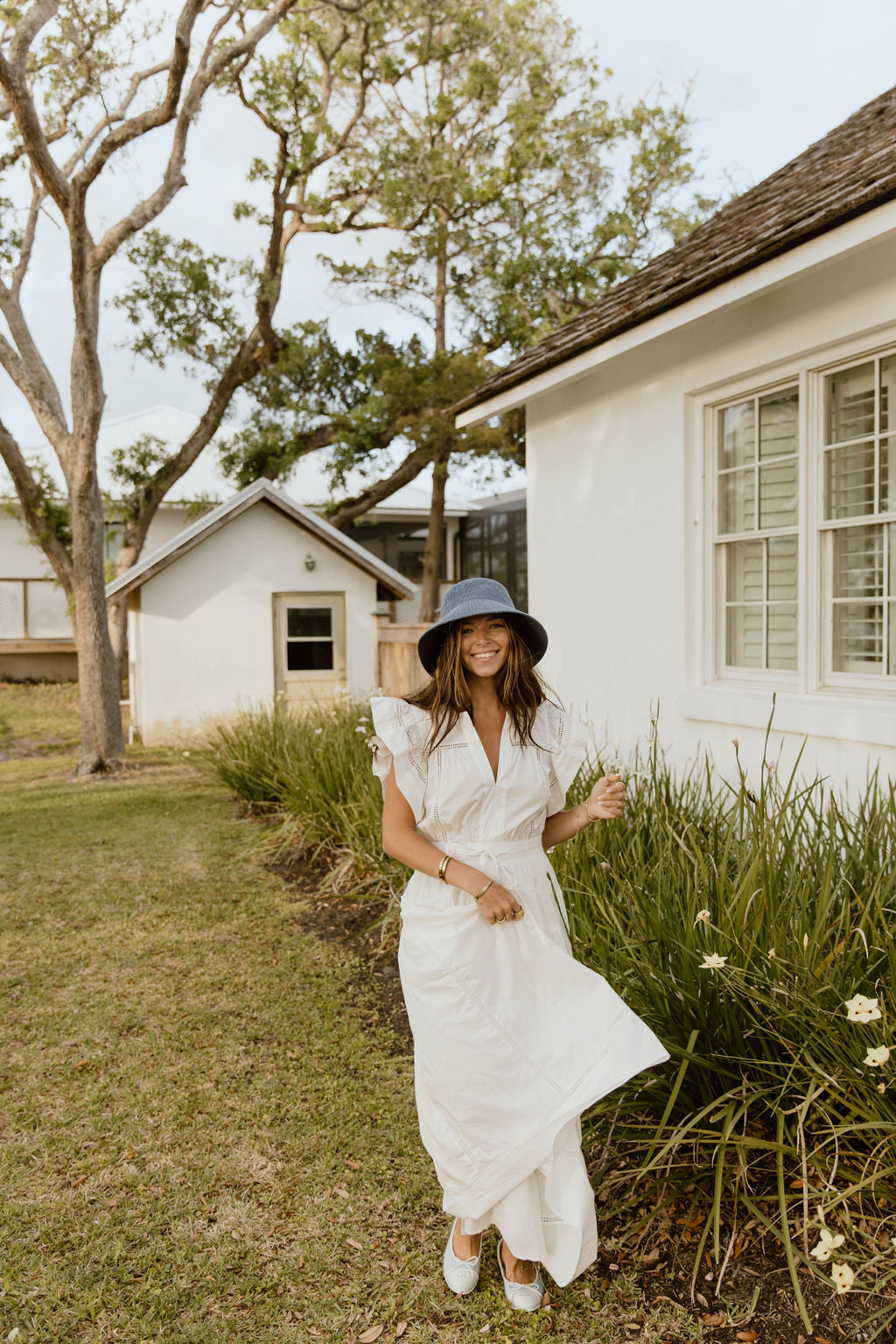 Hadlee Ruffle Sleeve Maxi Dress - Off White