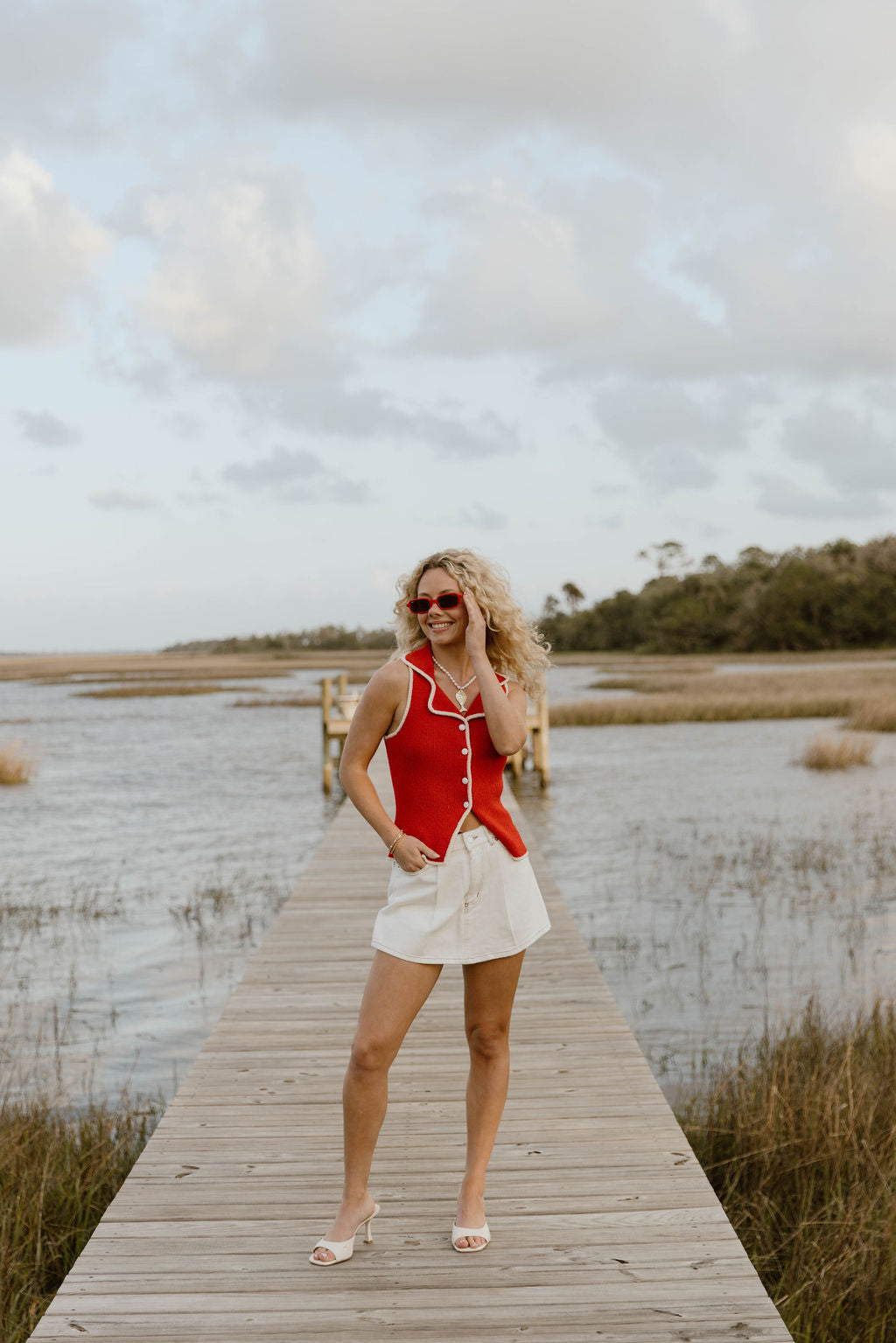 Junie Pleated Denim Skort - White