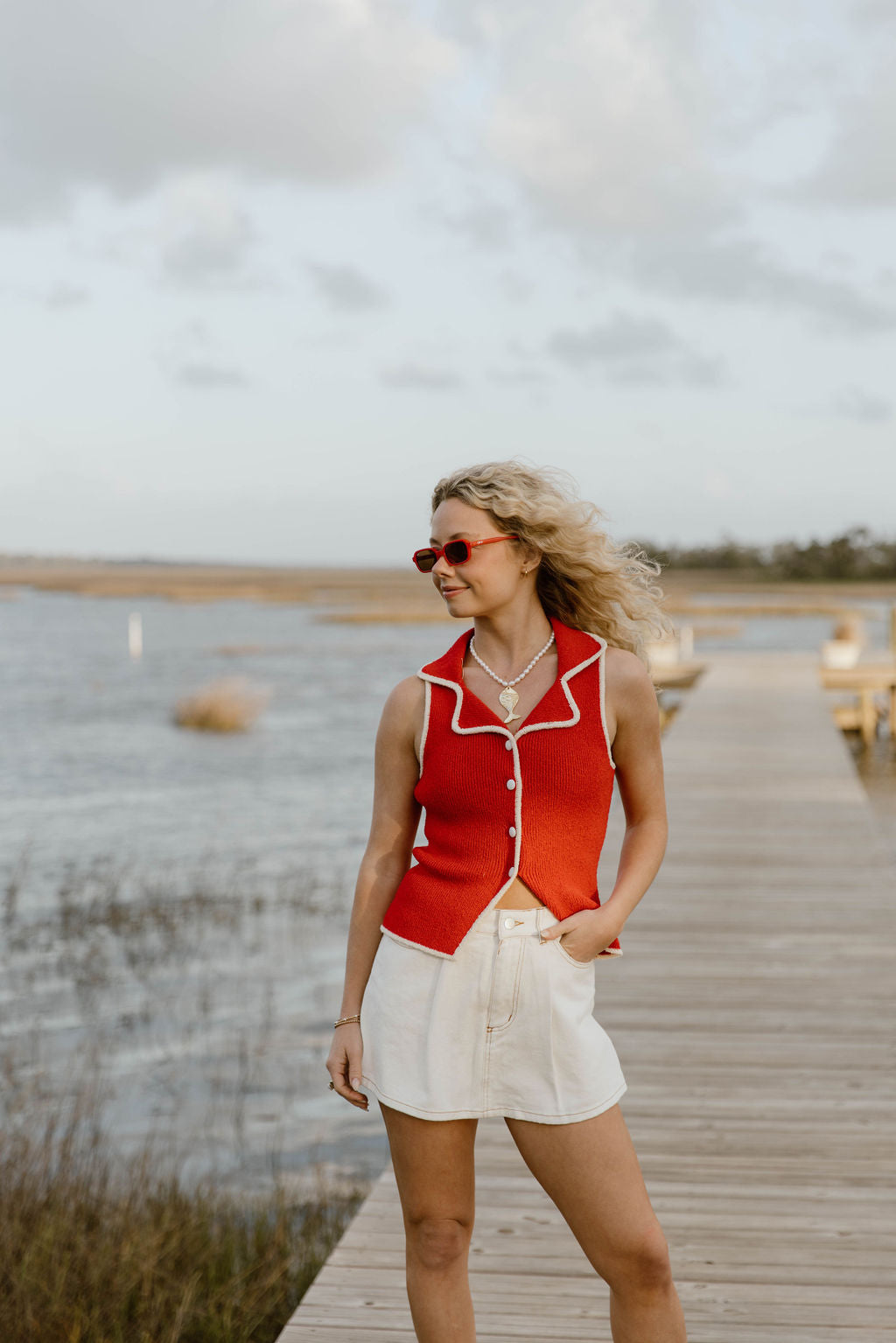 Indie Button Down Top - Red Cream