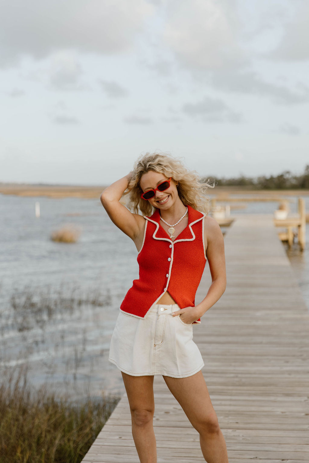Indie Button Down Top - Red Cream