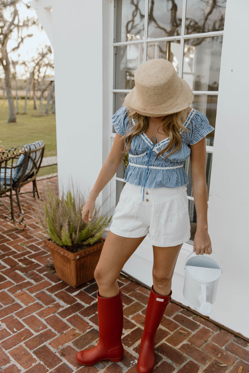 Pippa Top Lace Trim - Blue/White Gingham