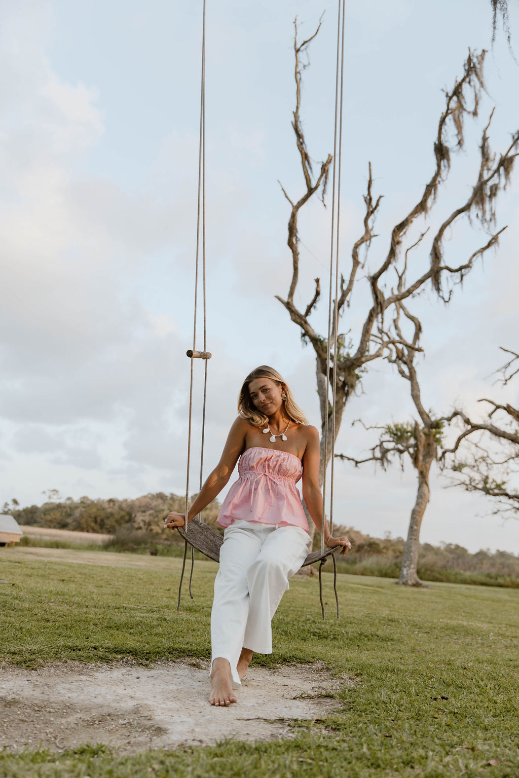 Esme Flare Strapless Top - Pink