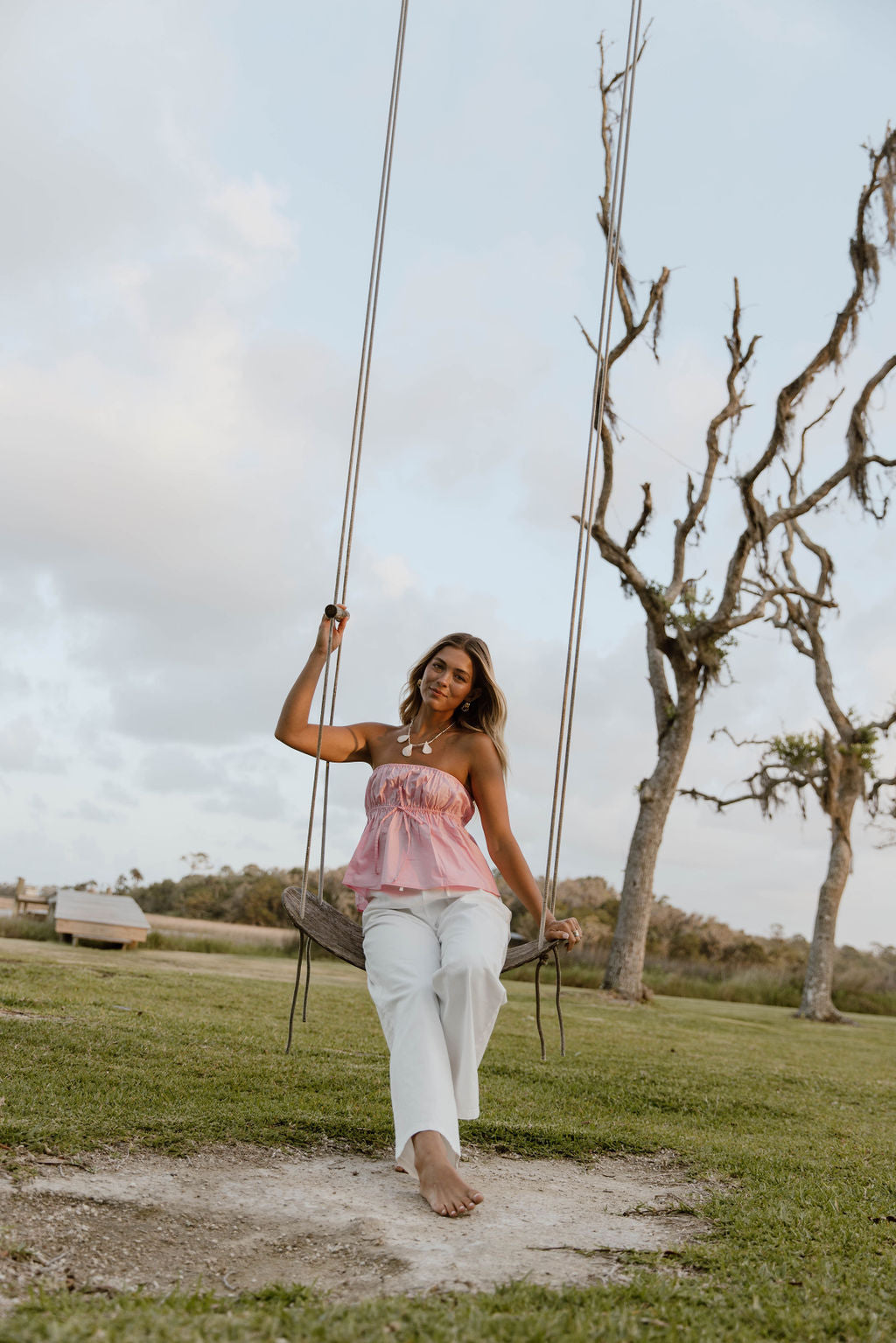 Esme Flare Strapless Top - Pink