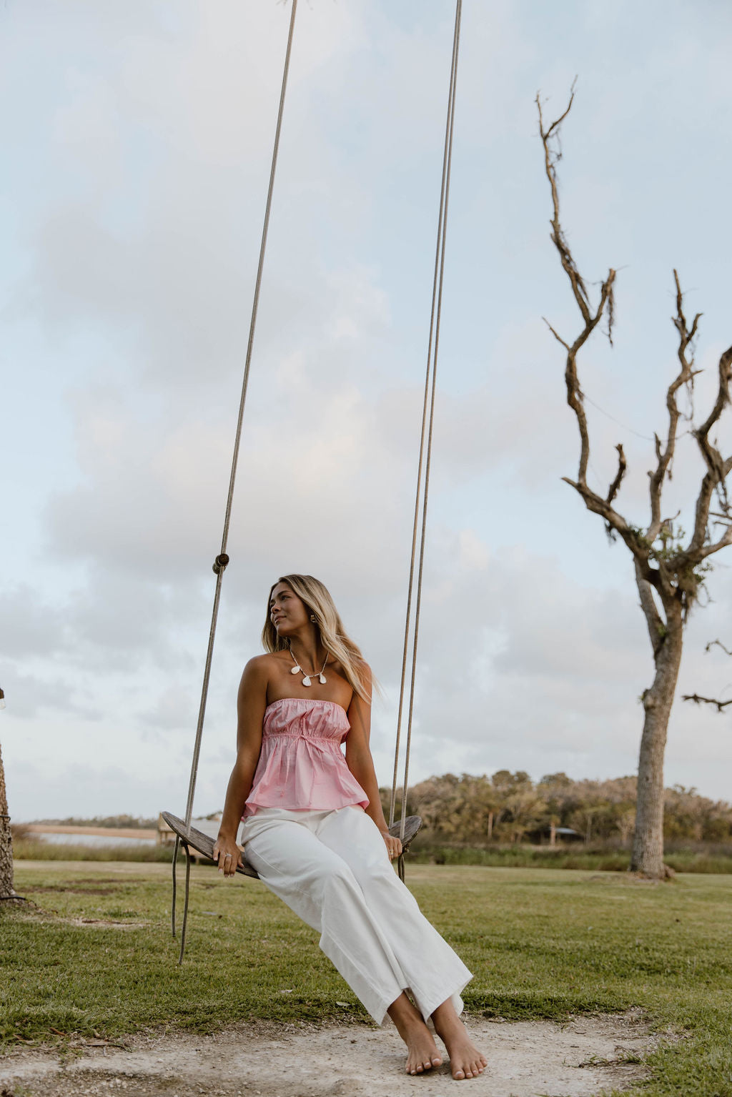 Esme Flare Strapless Top - Pink