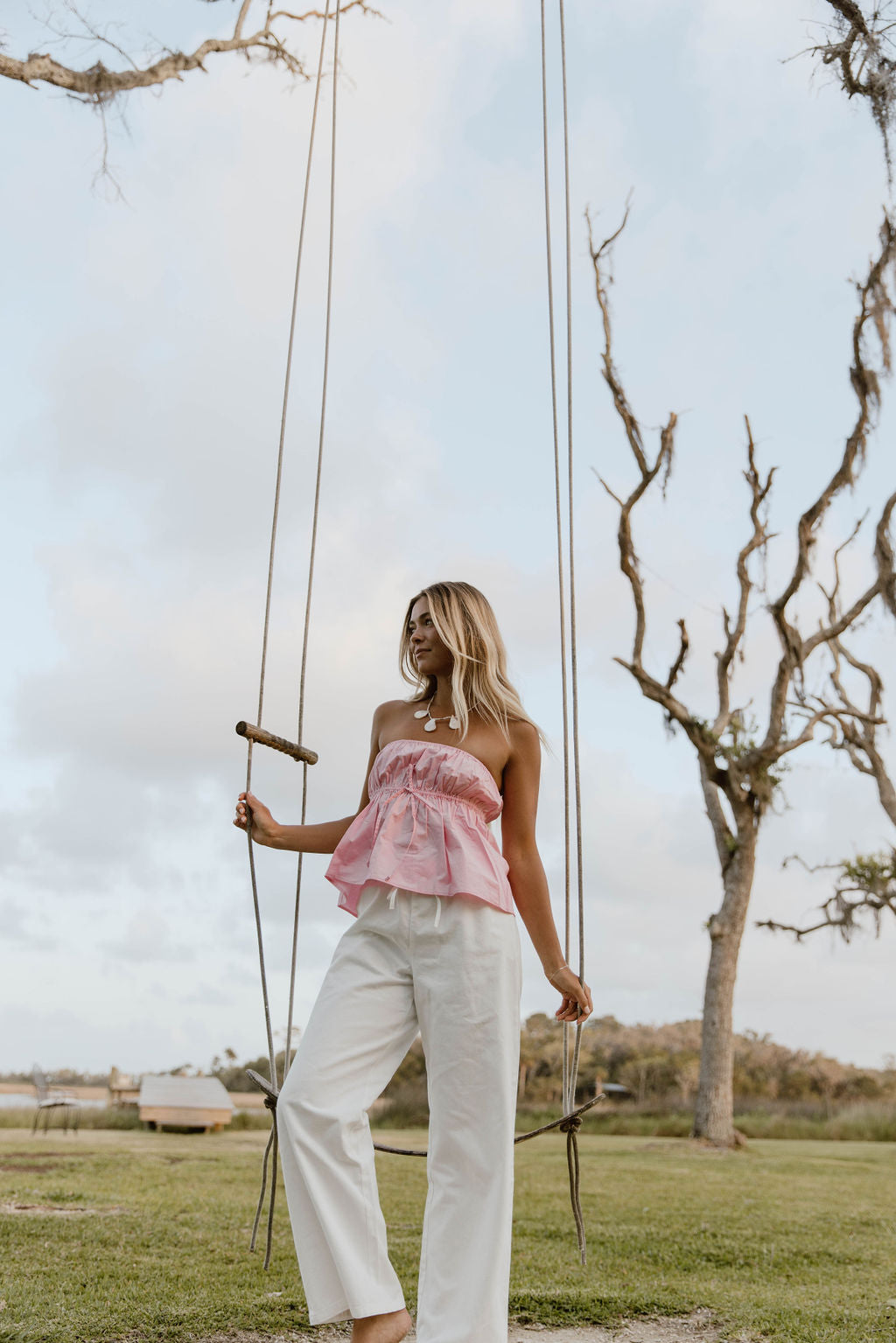 Esme Flare Strapless Top - Pink