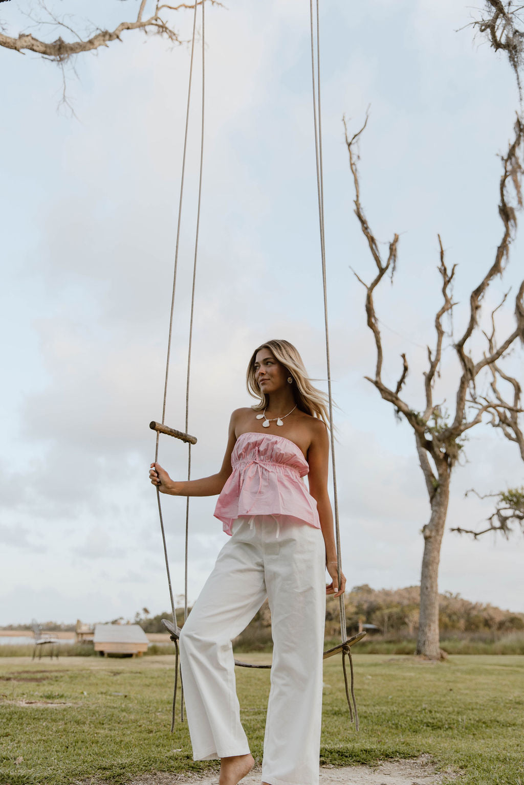 Esme Flare Strapless Top - Pink