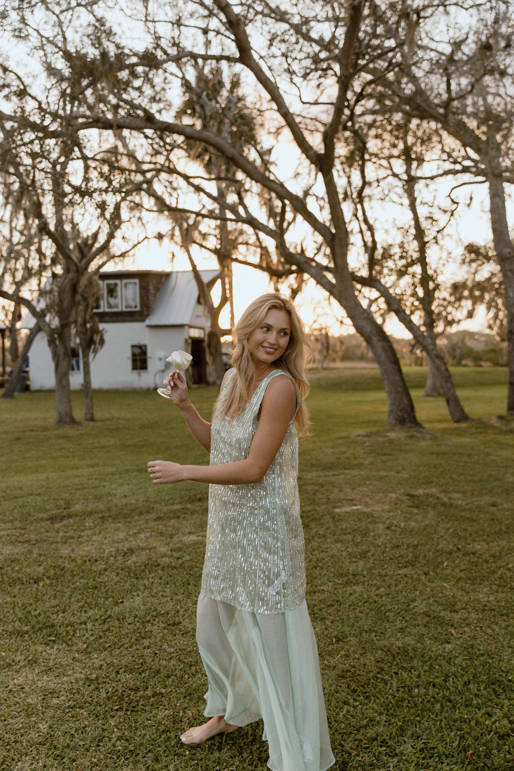 Thea Overlay Sequin Chiffon Maxi Dress - Sage