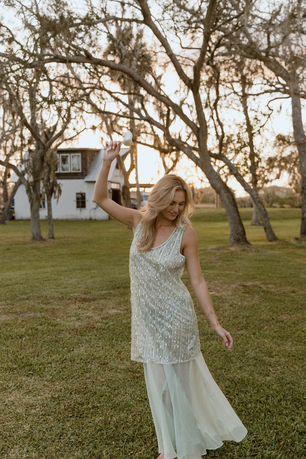 Thea Overlay Sequin Chiffon Maxi Dress - Sage