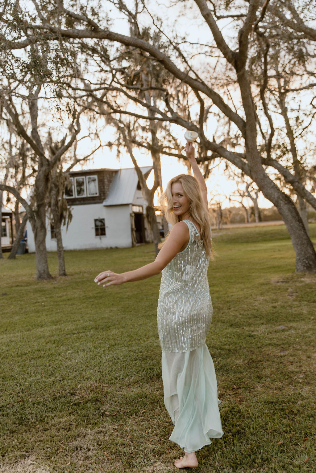 Thea Overlay Sequin Chiffon Maxi Dress - Sage