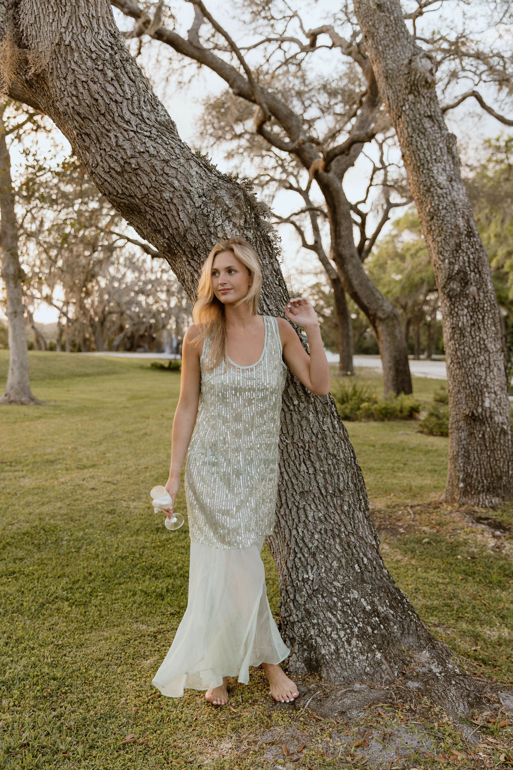 Thea Overlay Sequin Chiffon Maxi Dress - Sage