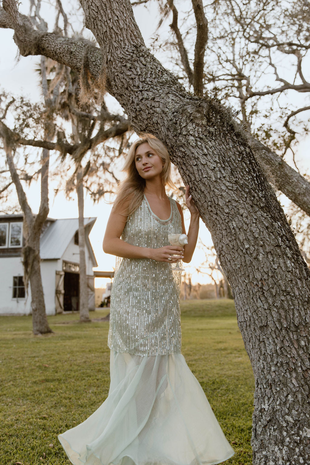 Thea Overlay Sequin Chiffon Maxi Dress - Sage