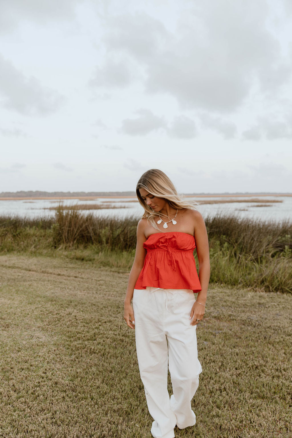 Alina Flare Strapless Top - Red