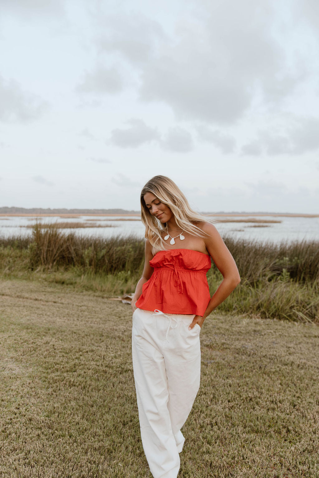 Alina Flare Strapless Top - Red