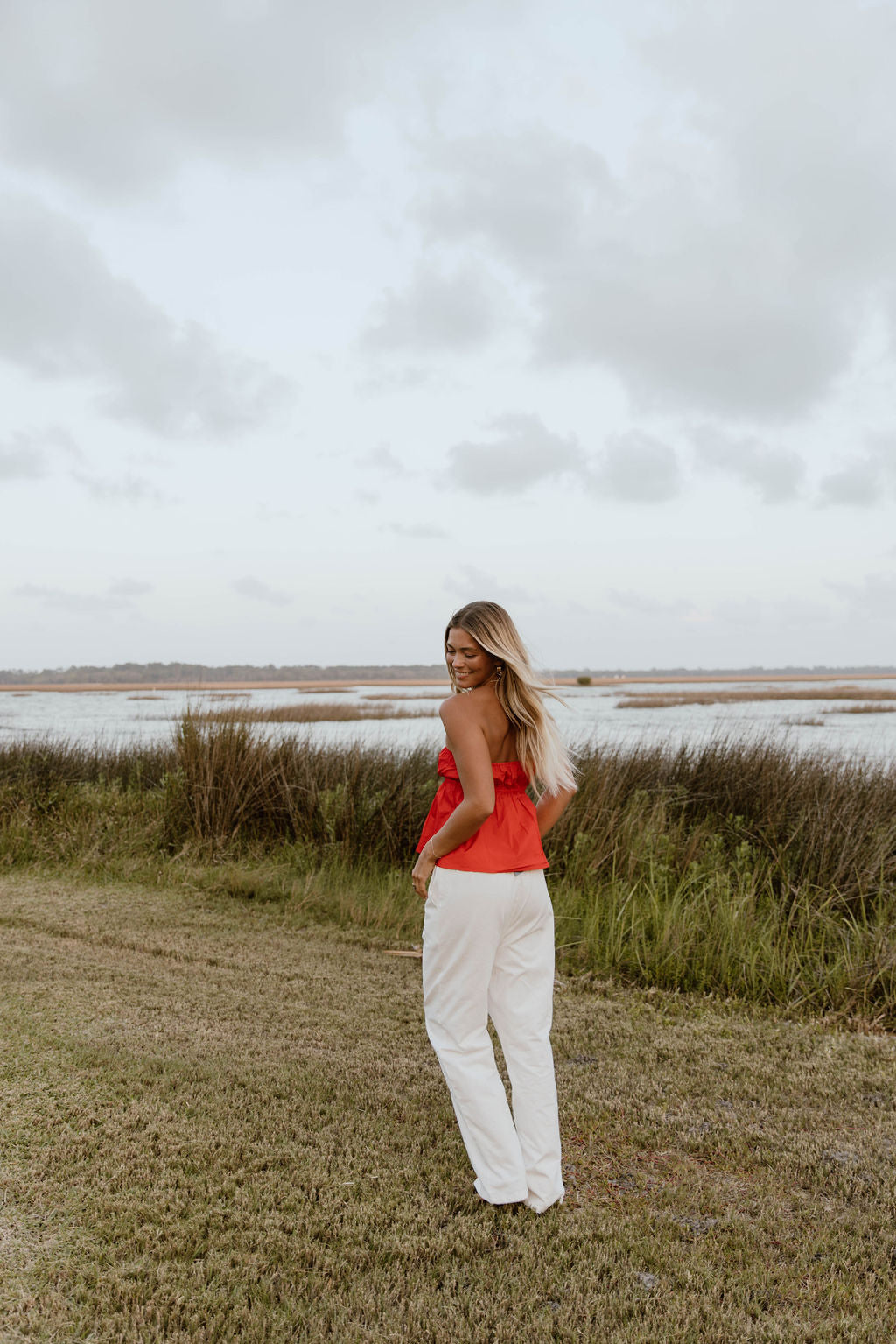 Alina Flare Strapless Top - Red