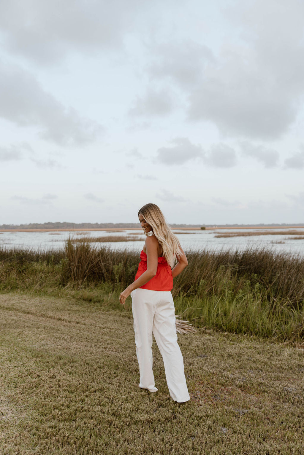 Alina Flare Strapless Top - Red