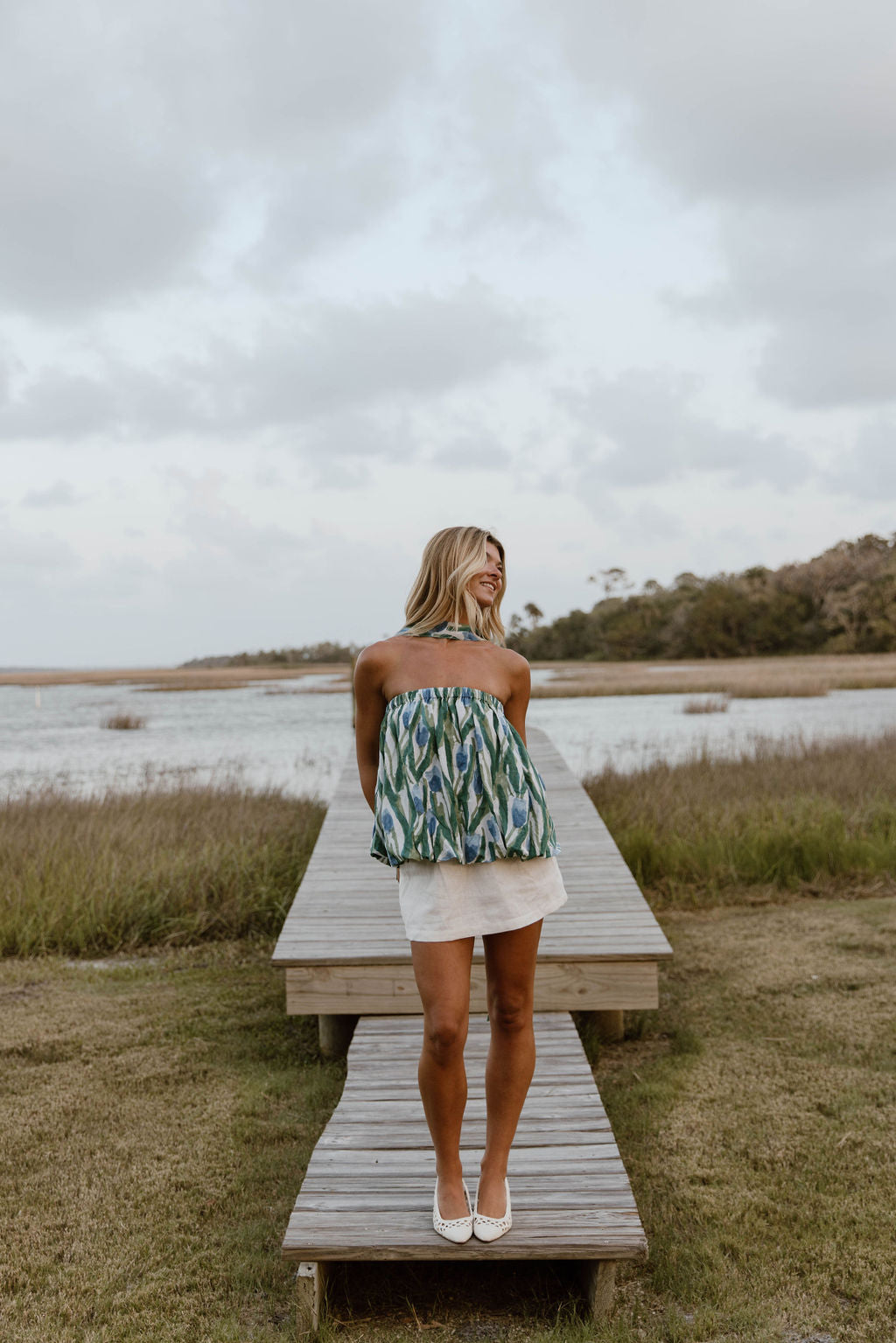 Tyla Bubble Scarf Top - Green/Blue