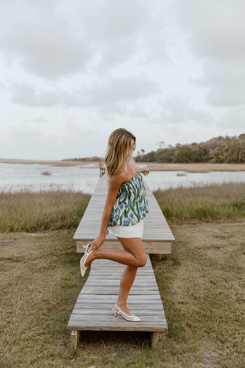 Tyla Bubble Scarf Top - Green/Blue