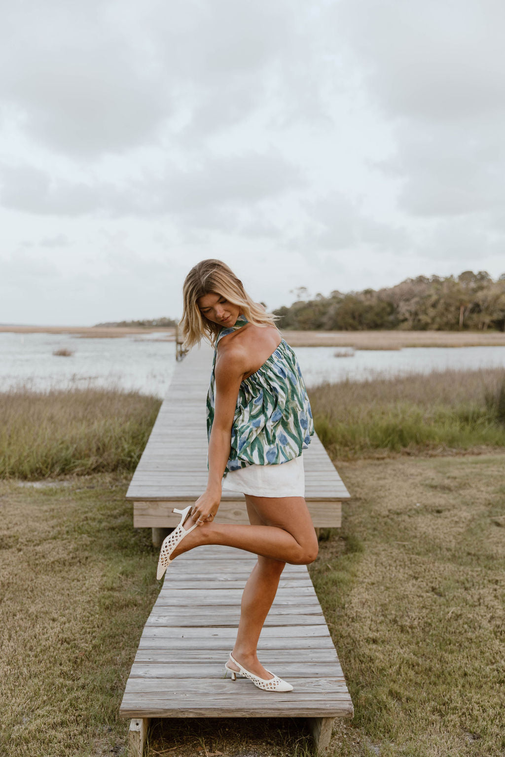 Tyla Bubble Scarf Top - Green/Blue