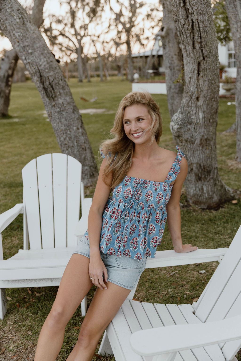 Gia Smocked Top - Bondi Blue