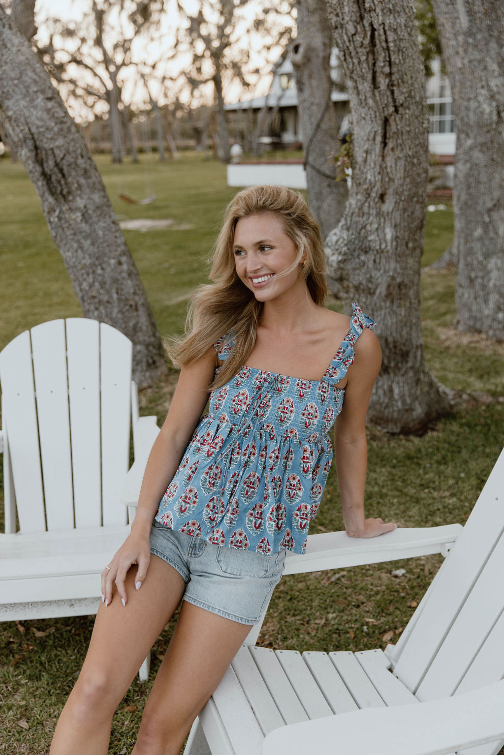 Gia Smocked Top - Bondi Blue