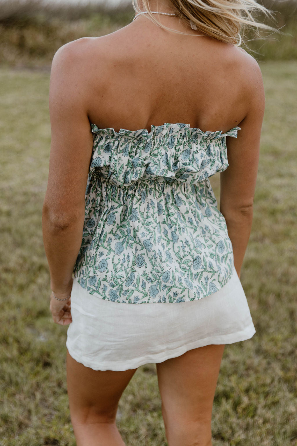 Madeline Strapless Top - White/Blue/Green