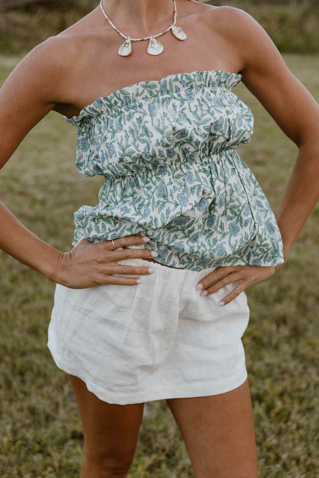 Madeline Strapless Top - White/Blue/Green