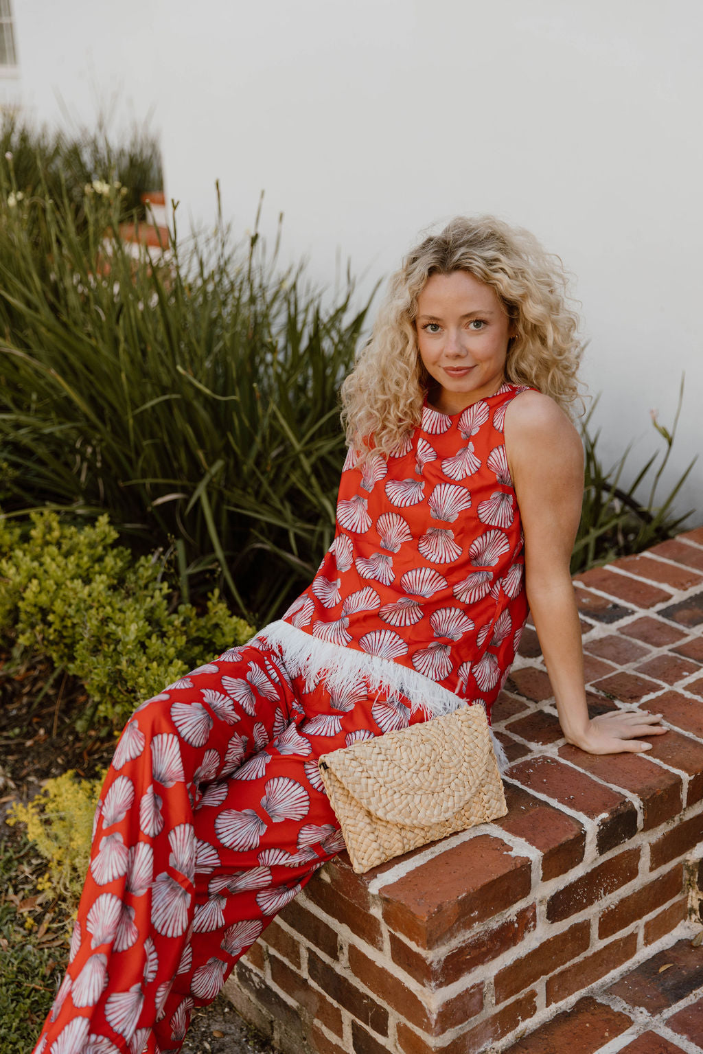 Adela Feather Pant Set - Red Shells