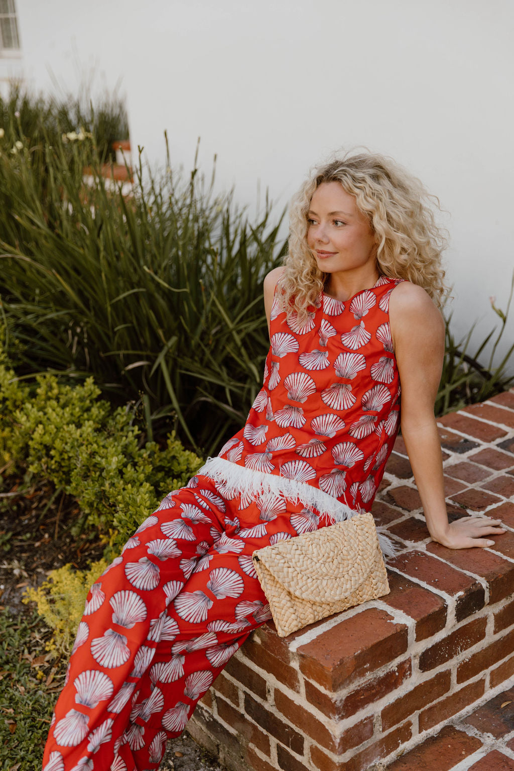 Adela Feather Pant Set - Red Shells
